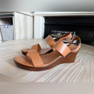 Italian Shoemakers|Cognac brown stacked wedge sandals,double strap•NWT size 11